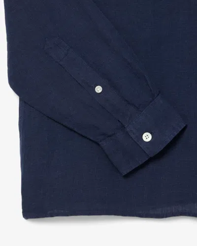 Lacoste Embroidered Crocodile Detail Blue Lino Shirt In Black