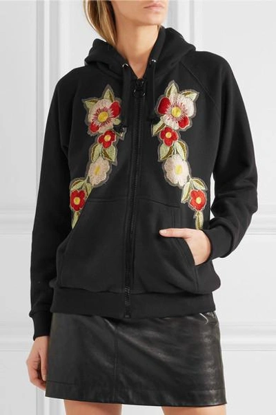 Shop Gucci Embroidered Printed Cotton-jersey Hooded Top In Black
