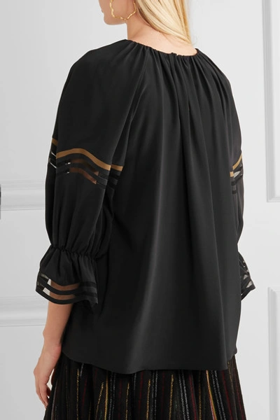 Shop Fendi Mesh-trimmed Silk Crepe De Chine Blouse