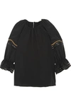 FENDI Mesh-trimmed silk crepe de chine blouse