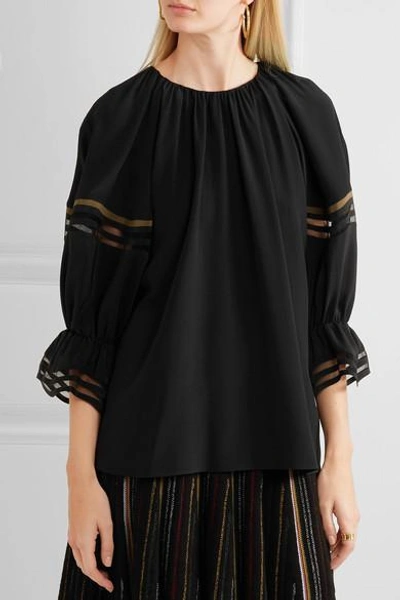 Shop Fendi Mesh-trimmed Silk Crepe De Chine Blouse