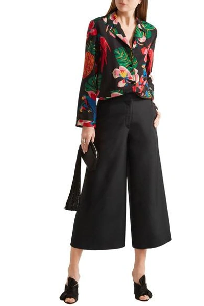 Shop Valentino Cropped Silk-shantung Wide-leg Pants