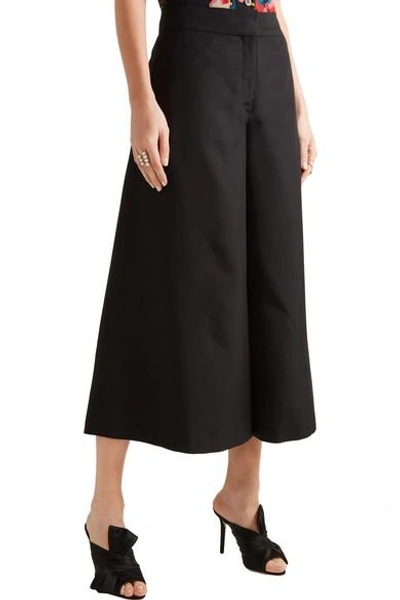 Shop Valentino Cropped Silk-shantung Wide-leg Pants