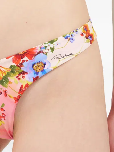 Roberto Cavalli Floral-print Logo-plaque Bikini Bottoms In Pink