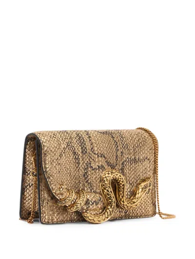 Roberto Cavalli Bag With Golden Python And Snake Motif In Gold