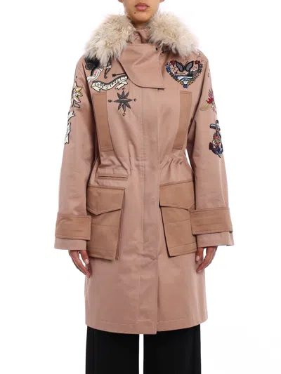 Valentino Embroidered Concealed Zip-front Jacket In Brown