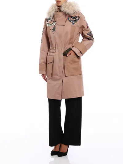 Valentino Embroidered Concealed Zip-front Jacket In Brown