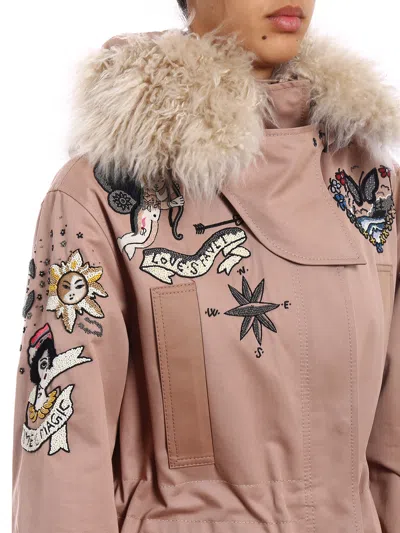 Valentino Embroidered Concealed Zip-front Jacket In Brown