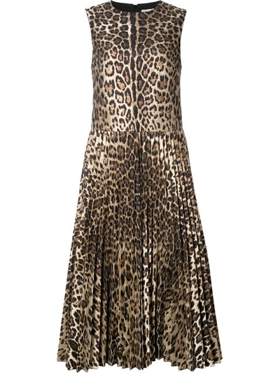 Red Valentino Sleeveless Leopard-print Pleated Dress, Nero | ModeSens