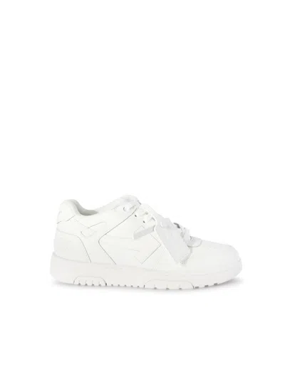 Off-white Monochromatic Leather Sneakers With Textured Sole In White