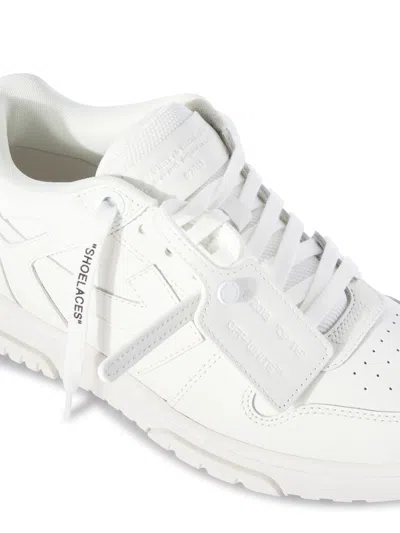 Off-white Monochromatic Leather Sneakers With Textured Sole In White