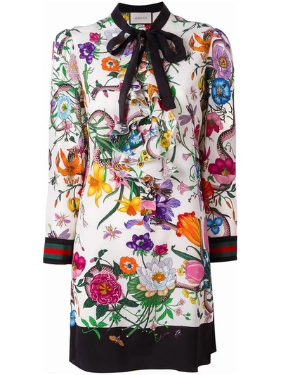 Gucci Floral Silk Cady Crepe Shirt Dress In Ivory | ModeSens