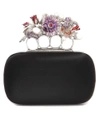 Alexander Mcqueen Knuckle Short Embellished Silk-satin Box Clutch In Llack