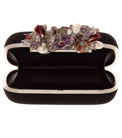 Alexander Mcqueen Knuckle Short Embellished Silk-satin Box Clutch In Llack