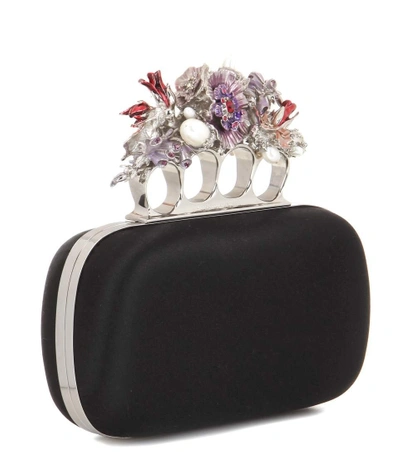 Shop Alexander Mcqueen Knuckle Short Embellished Silk-satin Box Clutch In Llack