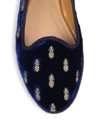 Shop Aquazzura Ananas Pineapple Velvet Smoking Loafers In Ruby Red