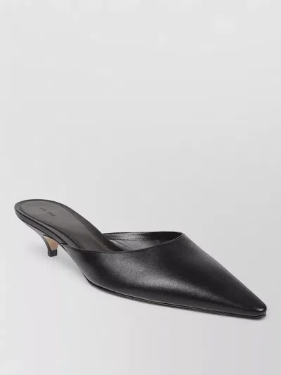 The Row Liisa Leather Kitten Heel Pointed Toe Mules In Black