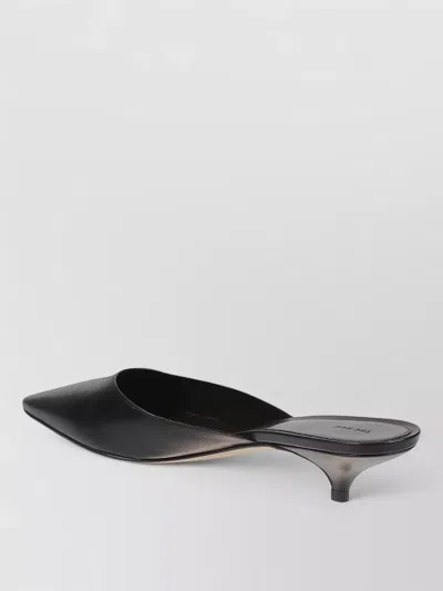The Row Liisa Leather Kitten Heel Pointed Toe Mules In Black