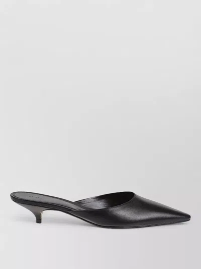 The Row Liisa Leather Kitten Heel Pointed Toe Mules In Black