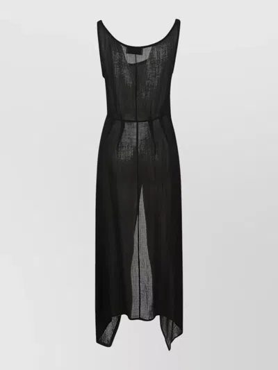 Anemos Wrap Midi Dress Scoop Neckline Tie In Black