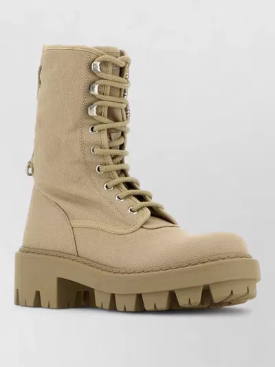 Prada Canvas Ankle Combat Boots In Brown