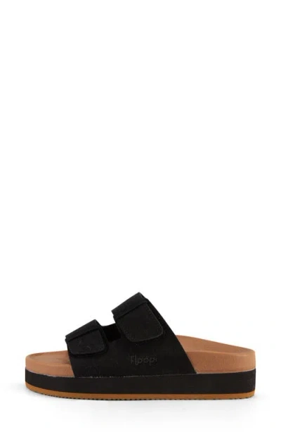 Floopi Double Strap Platform Slide Sandal In Black