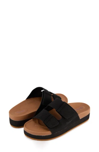 Floopi Double Strap Platform Slide Sandal In Black