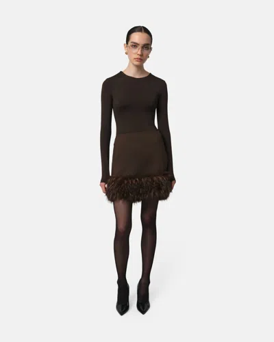 Apparis Meadow Stretch Crepe Miniskirt With Faux Fur Trim In Brown