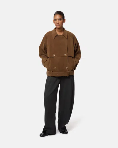 Apparis Gaia Faux Suede Short Trench Coat In Brown