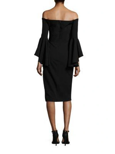 Shop Milly Selena Italian Cady Bell Sleeve Off-the-shoulder Dress In Peacock