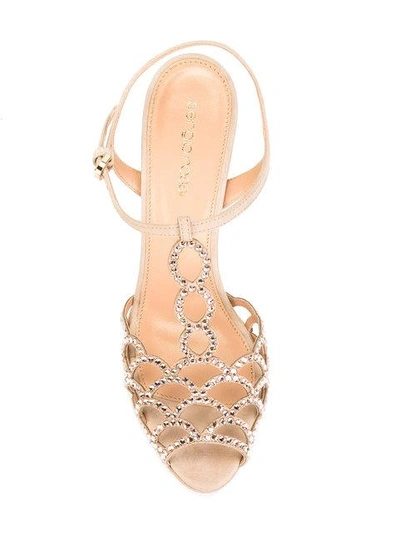 Sergio Rossi Scalloped Crystal T-strap Platform Sandal In Nude | ModeSens