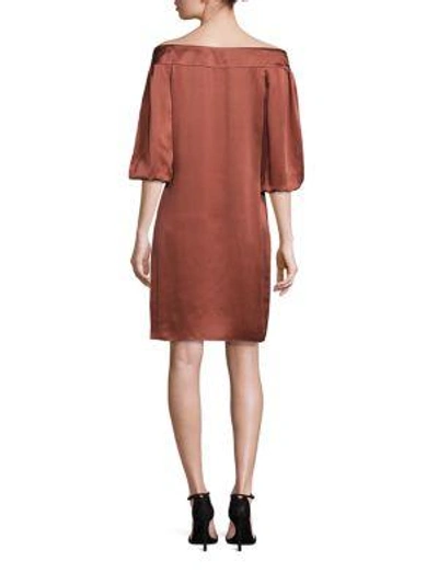 Shop Tibi Silk Off-the-shoulder Dress In Burnt Umber