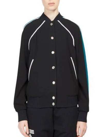 Shop Kenzo Embroidered Satin Varsity Jacket In Black