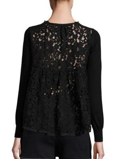 Shop Sacai Beaded Collar Lace Back Cardigan In Black
