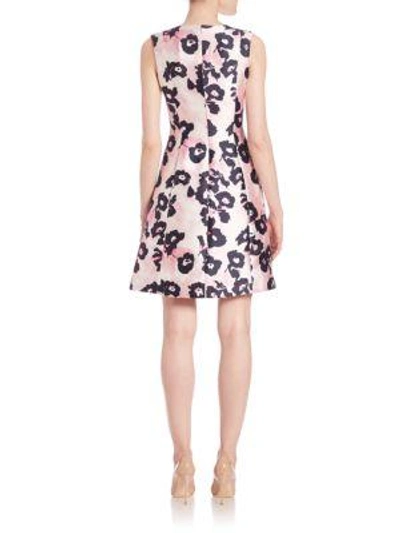 Shop Oscar De La Renta Brushstroke Floral Print Mikado Dress In Light Pink-navy