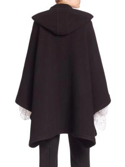 Shop Chloé Hooded Wool Cape In Black