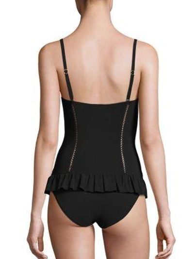Shop Tory Burch Swim Solid Flounce One-piece Swimsuit In Black
