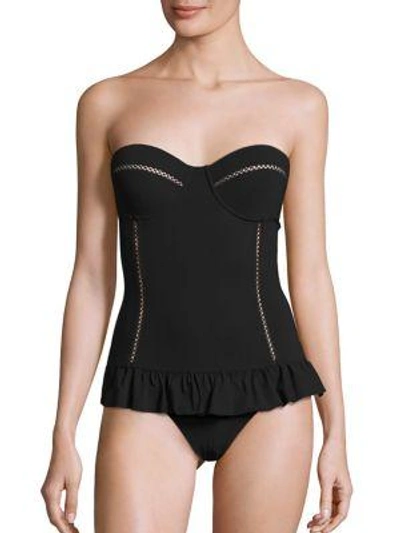 Shop Tory Burch Swim Solid Flounce One-piece Swimsuit In Black