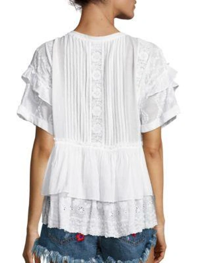 Shop The Kooples Short Sleeve Lace-up Top In White