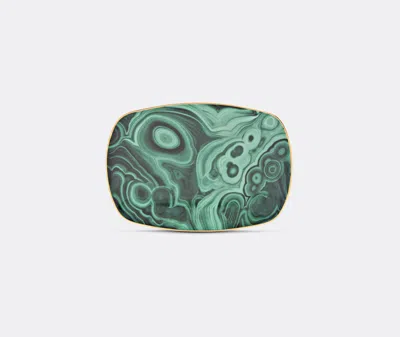 L'objet Malachite Rectangular Tray - Small In Green, Gold