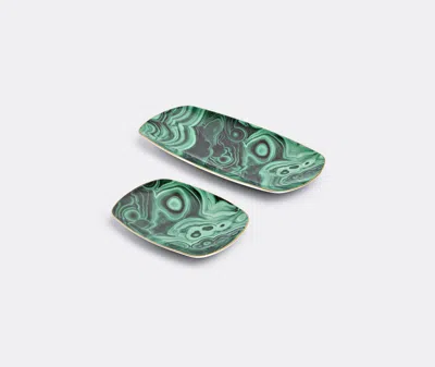 L'objet Malachite Rectangular Tray - Small In Green, Gold