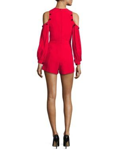 Shop Alexis Asher Button Trim Cold Shoulder Jumpsuit In Red