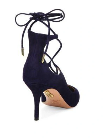 Shop Aquazzura Christy Suede Lace-up Pumps In Ink