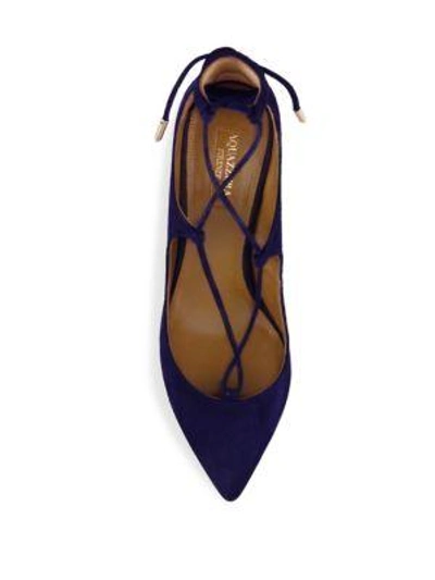 Shop Aquazzura Christy Suede Lace-up Pumps In Ink