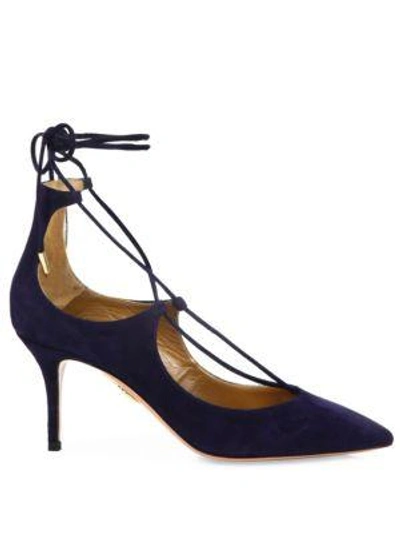 Shop Aquazzura Christy Suede Lace-up Pumps In Ink