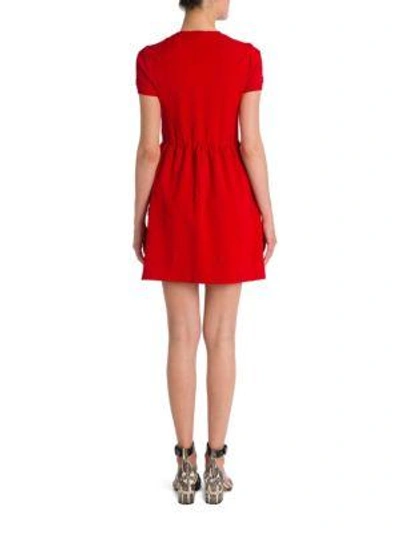 Shop Valentino Short-sleeve Bambolina Daisy Embroidered Dress In Red