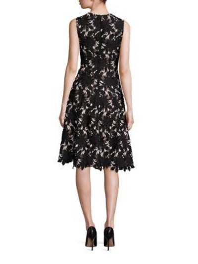 Shop Lela Rose Seamed Lace Dress In Black Ivory
