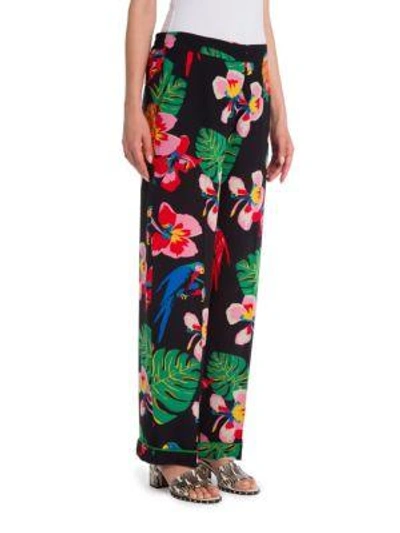 Shop Valentino Tropical Dream Silk Pajama Pants In Nero Multi
