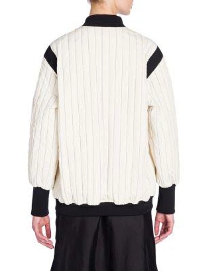 Shop Marni Pinstripe Quilted Bomber Jacket In Silk White