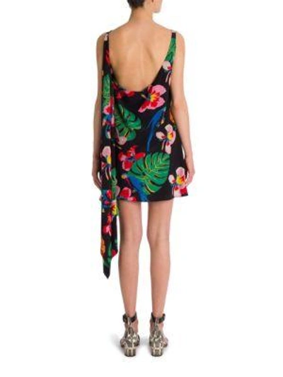 Shop Valentino Tropical Dream Drape-back Silk Dress In Nero Multi